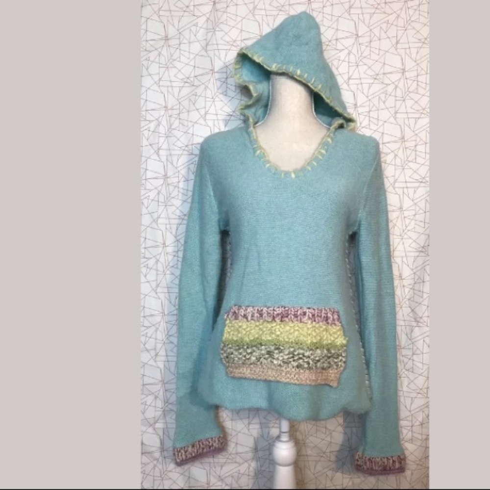 Free People Hooded Sweater Pull Over Wool Crochet